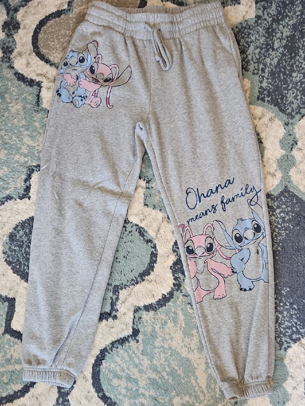 Disney Gray 'Ohana Means Family' Stitch & Angel Jogger Pants